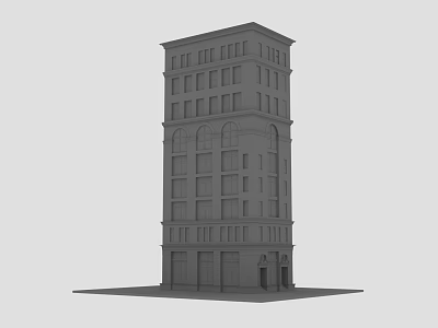 Gray Multi Story Building Model With Windows And Ground Floor Entrance 3d model