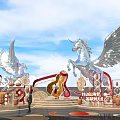 Art Installation Featuring Pegasus Statues With Large Wings Decorative Steps And Traditional Lanterns