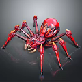 Mechanical Spider Red Black Futuristic Design With Multiple Legs Glossy Finish On Gray Background