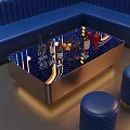 Elegant Modern Coffee Table With Metallic Frame Glass Top Wine Bottles And Fruit Platter
