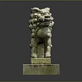 Traditional Stone Lion Statue With Intricate Carving And Base Stand