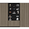 Modern Elegant Decorative Cabinet With Wooden Panels And Glass Doors Displaying Books And Decorative Items
