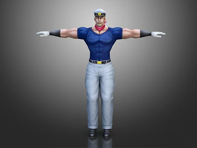 3D Character Model With Blue Tight Shirt Cap Red Scarf Blue Belt And Arms Outstretched 3d model