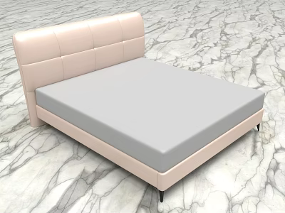 Modern Double Bed With Light Leather Headboard Gray Mattress And Black Legs 3d model