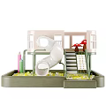 Vibrant Two Story Playground Equipment With Slide Stairs Mushroom Umbrellas Colorful Pillars And Ball Pit