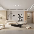 Modern Living Dining Room Interior Design With Beige Sofa Black Coffee Table And Abstract Painting