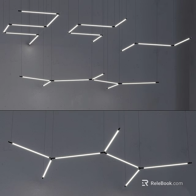 Modern Linear Chandelier With Irregular White LED Tubes In Contemporary Design 3d model 