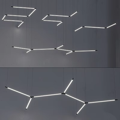 Modern Linear Chandelier With Irregular White LED Tubes In Contemporary Design 3d model