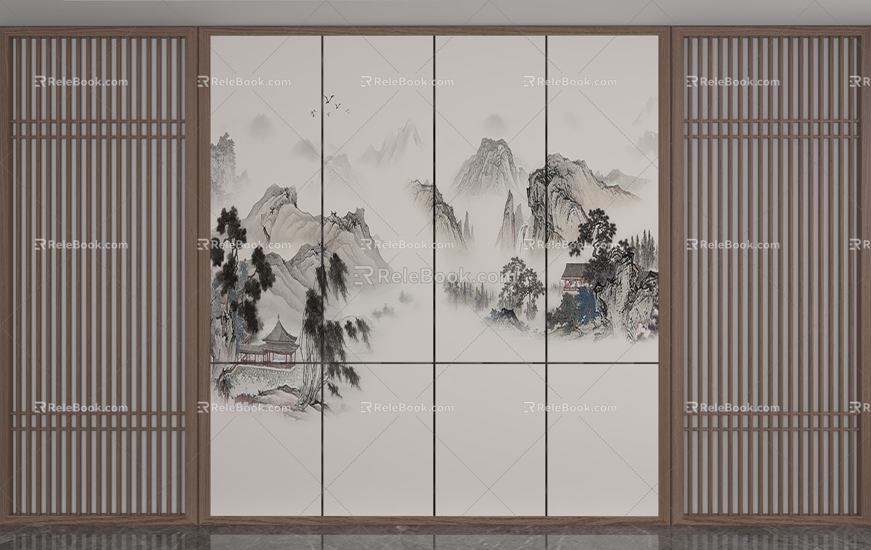 New Chinese background wall 3d model