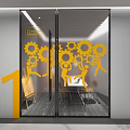 Creative Studio Wall Design with Glass Door Yellow Gears and Human Figures
