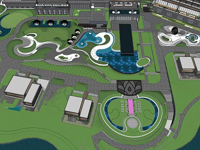 Residential Landscape Design With Lush Green Areas Water Features And Curved Pathways 3d model