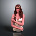 Game Movie Female Character With Long Brown Braided Hair And Golden Headpiece In White Dress