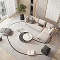 Modern Minimalist Sofa Coffee Table Set With Rugs Poufs Cushions 3d model