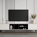 Modern White TV Stand With Open Storage TV Decorative Vase And Sculpture