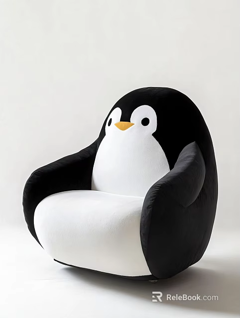Penguin Shaped Black And White Plush Single Chair For Kids Room Decor 3d model 