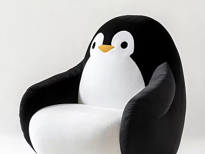 Penguin Shaped Black And White Plush Single Chair For Kids Room Decor 3d model
