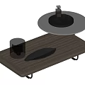 Wooden Rectangular Coffee Table With Circular Tray And Modern Minimalist Design 3d model