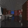 Luxurious Modern Clubhouse Interior With Wooden Walls Chandeliers Sofas Round Coffee Tables and Mirrored Flooring