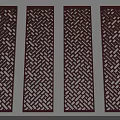 Four Decorative Red Carved Screens With Intricate Geometric Weave Patterns 3d model