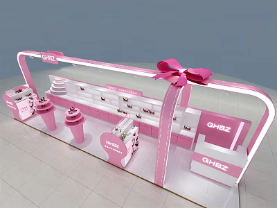 QINZ Pink Specialty Store With Ice Cream Decorations Display Counters And Large Bow 3d model