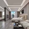 Modern Hotel Room Interior With Wooden Furniture Bed TV And Sofa