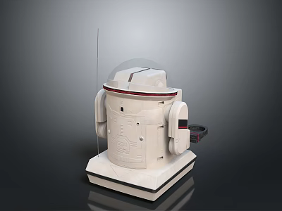 White Robot Character With Dome Head Antenna And Stable Base Structure Design 3d model