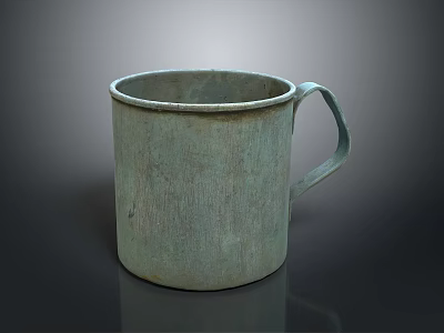 Greenish Metal Mug With Textured Surface And Simple Handle For Daily Use 3d model