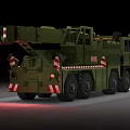Green Military Style Heavy Duty Utility Vehicle with Crane and Warning Stripes