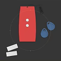Red Plastic Box With Two White Dots Blue Round Attachments White Rectangles And Black Component 3d model