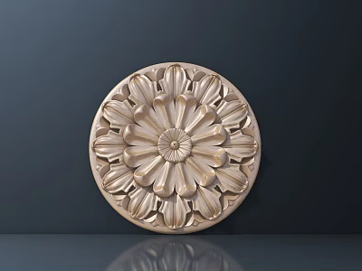 Intricate Circular Floral Carving Design With Detailed Petals And Wooden Texture 3d model