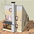 Modern Detached House Exterior With Gable Roof Chimney And Large Windows