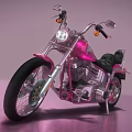 Pink Custom Motorcycle With Round Headlight Shiny Chrome And Black Leather Seat