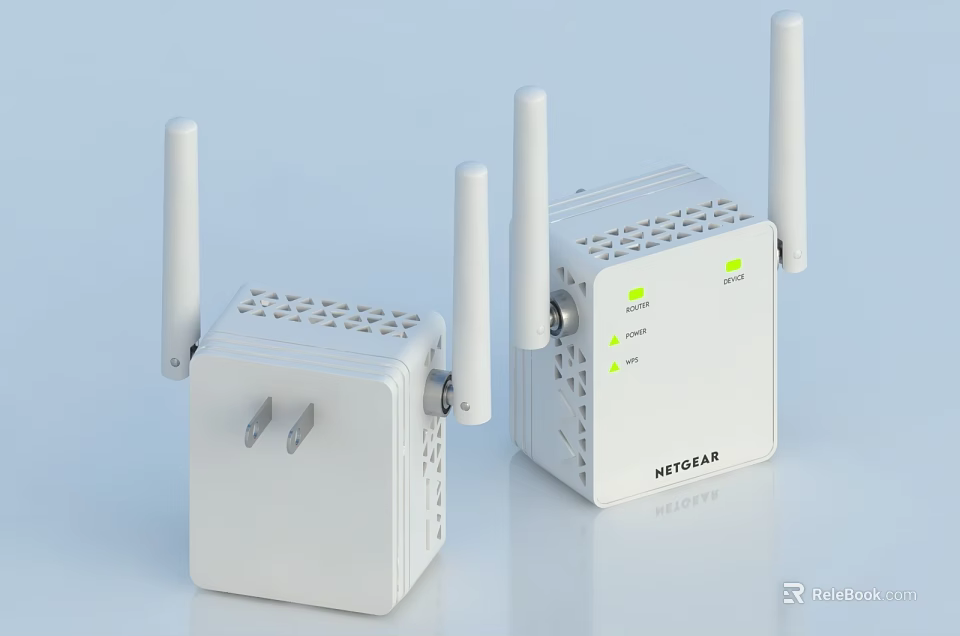 Netgear White WiFi Range Extenders With Dual Antennas And Power Plug Design 3d model 