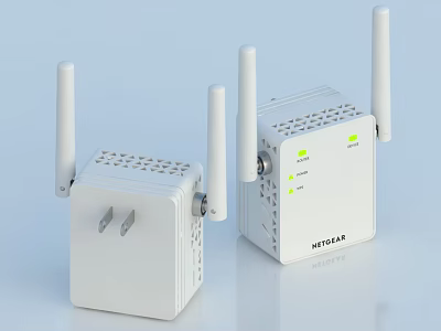 Netgear White WiFi Range Extenders With Dual Antennas And Power Plug Design 3d model