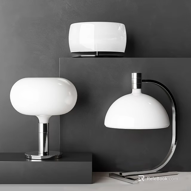 Modern Table Lamp Designs With White Round Shade And Curved Arm Metal Base 3d model 