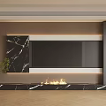 Modern TV Wall Design With Marble Panel Fireplace And Ambient Lighting 3d model