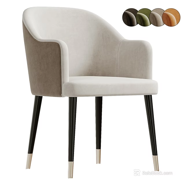 Light Beige Velvet Single Chair with Modern Design and Black Wooden Legs with Golden Tips 3d model 