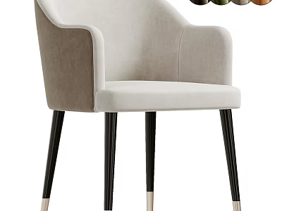 Light Beige Velvet Single Chair with Modern Design and Black Wooden Legs with Golden Tips 3d model