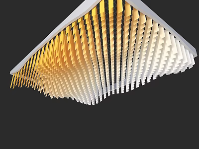Modern Ceiling Design With Layered Stripes And Yellow White Gradient Illumination 3d model