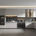 Modern Kitchen Interior With Island Counter White Cabinets And Stainless Steel Appliances