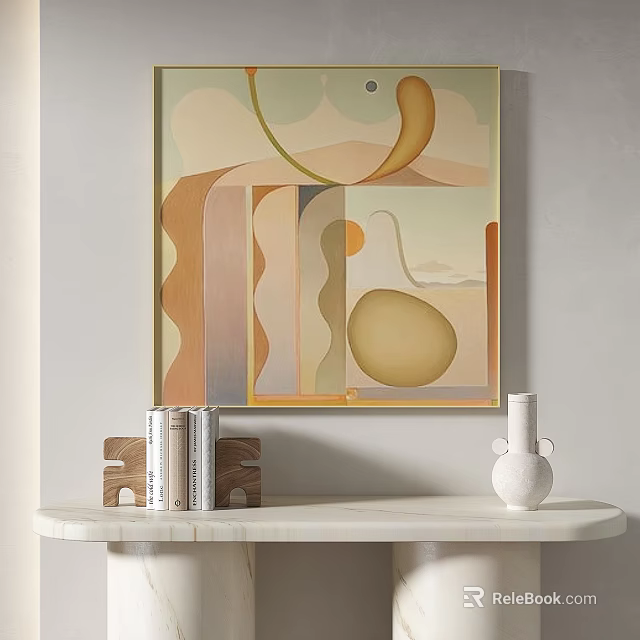 Abstract Painting With Soft Tones Geometric Shapes And Curved Elements For Modern Wall Decor 3d model 
