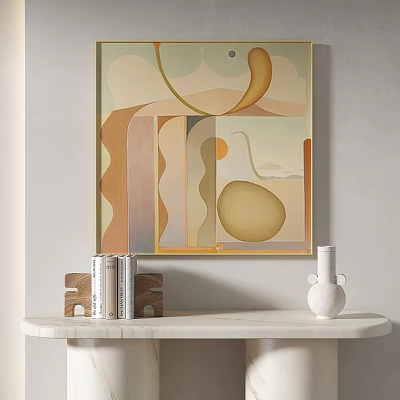 Abstract Painting With Soft Tones Geometric Shapes And Curved Elements For Modern Wall Decor 3d model