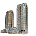 Modern Twin Office Buildings With Glass Curtain Wall And Curved Top Design