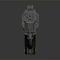 Futuristic Sci Fi Weapon Gun With Metallic Body Yellow Accents And Brown Grip