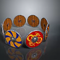 Multiple Colorful Wooden Shields With Metal Edges Sun Dragon Patterns
