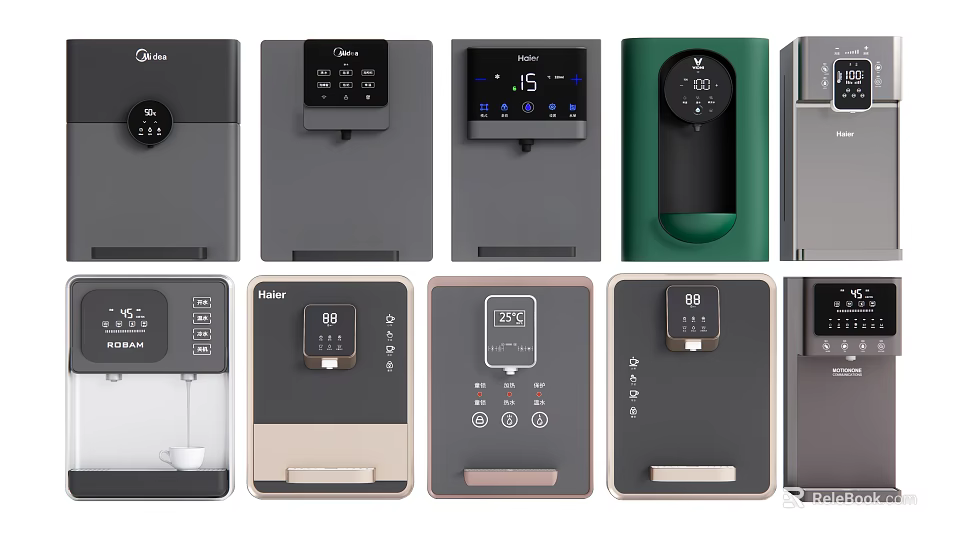 Modern Daily Use Electrical Appliances with Various Water Dispenser Designs Digital Displays and Color Options 3d model 