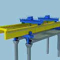 Bridge Construction Structure With Yellow Beam Blue Equipment And Gray Pillars 3d model
