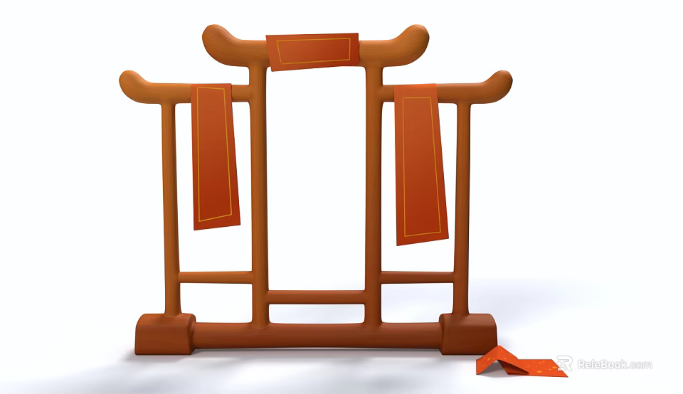 Cartoon Scene With Chinese Style Archway Orange Frame Red Banners And Scrolls 3d model 