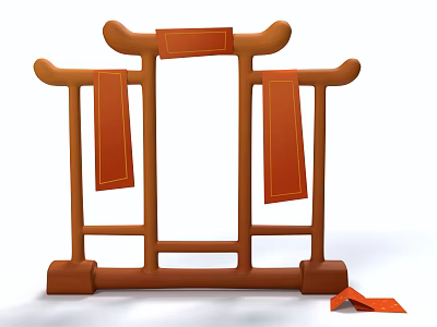 Cartoon Scene With Chinese Style Archway Orange Frame Red Banners And Scrolls 3d model