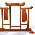 Cartoon Scene With Chinese Style Archway Orange Frame Red Banners And Scrolls